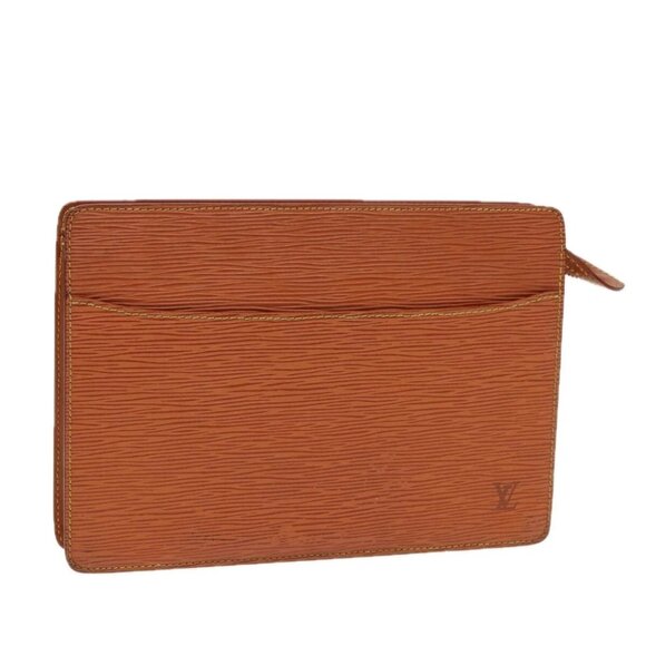 LOUIS VUITTON Epi Pochette Homme Clutch Bag Brown Zipangu Gold - Picture 1 of 16